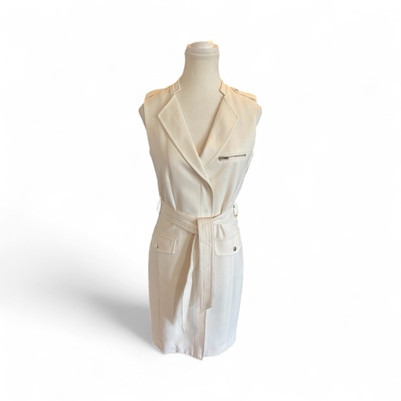 H&M White Sleeveless Belted Blazer Dress Size 6 | Summer Workwear Cocktail - Picture 2 of 14